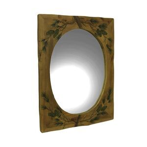 Hand Carved Pine Cones Rustic Wood Framed Wall Mirror 32 in.